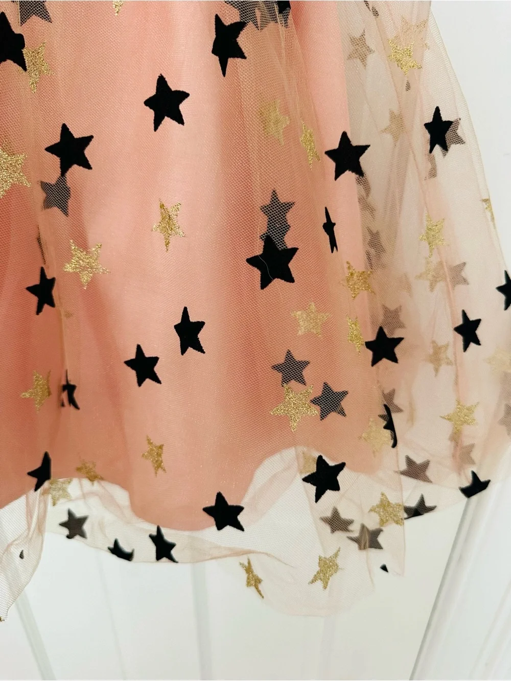 Zunie Black Velvet Bodice with Peach Star Tulle Skirt Girls' Formal Dress